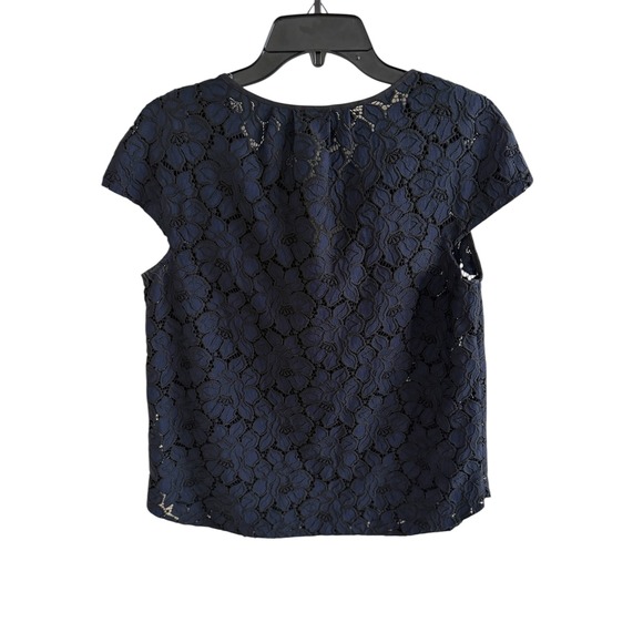J.Crew Navy Blue Lace Top | Size 10 | Elegant Floral Lace Blouse - Picture 5 of 6